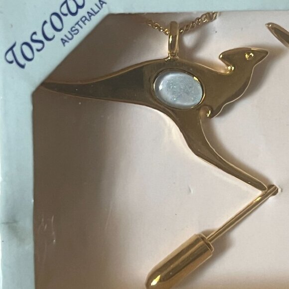 Vintage Australian Opal Kangaroos‎ Stick Pin w/Cap & Chain Sealed NWOT - Picture 4 of 5